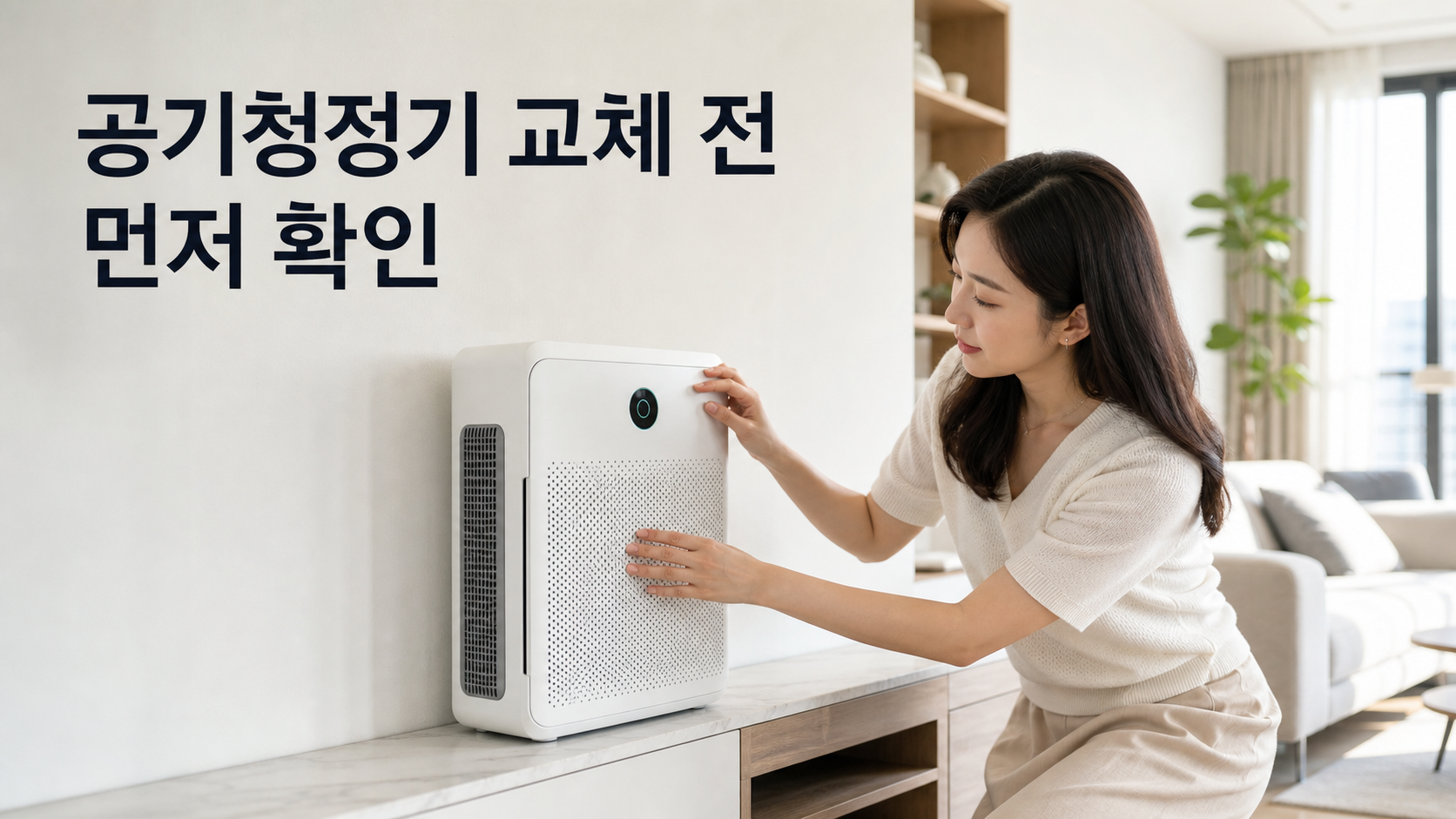 공기청정기 필터 교체등이 계속 켜질 때 안내용 실사형 생성 이미지