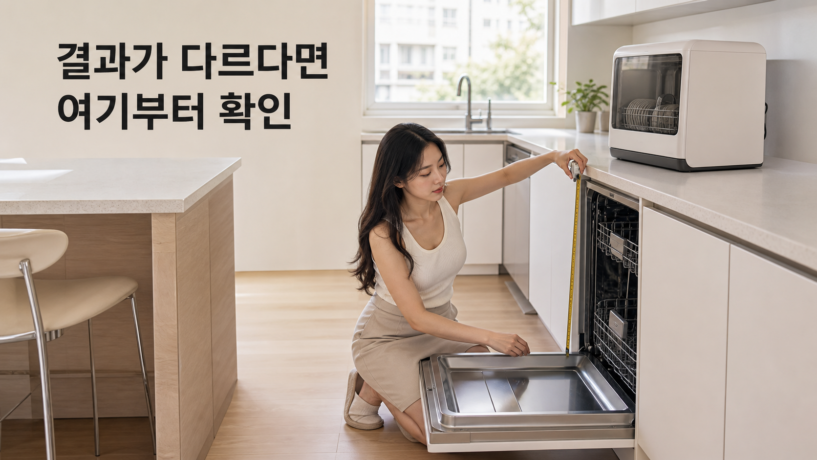 식기세척기 6인용 vs 12인용: 카운터탑·빌트인 설치 공간까지 비교하는 법 안내용 실사형 생성 이미지