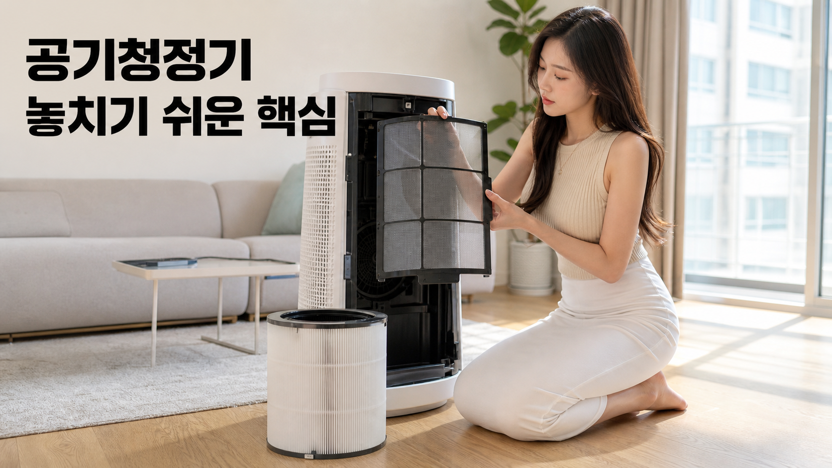 리유저블 공기청정기 필터, 세척 가능 부품은 어디까지인가 안내용 실사형 생성 이미지