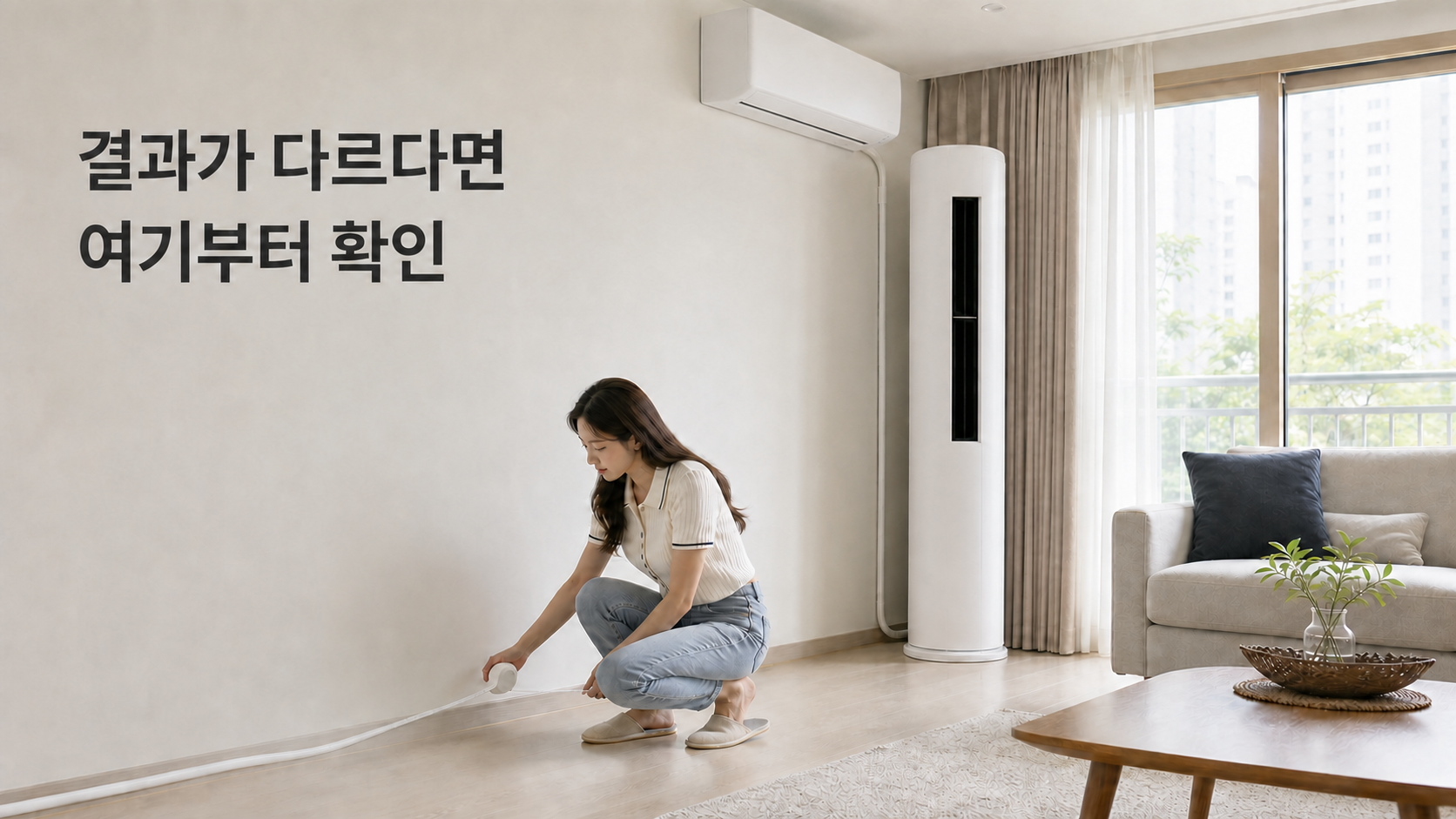 벽걸이 에어컨 vs 스탠드 에어컨: 냉방면적보다 설치비와 생활공간을 먼저 비교하는 법 안내용 실사형 생성 이미지